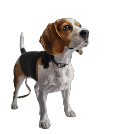 Create an ultrarealistic digital art of Beagle standing, full body, black background, high resolution, in the Style by pixar