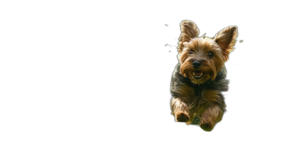 happy Yorkshire Terrier jumping towards the camera, floating in air on black background, photo realistic, high resolution photography, insanely detailed