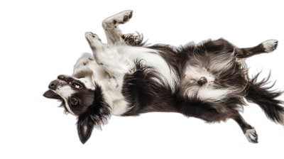 border collie dog rolling upside down on black background, studio photography, high speed shot, national geographic photo