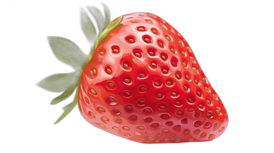 A realistic illustration of strawberries in the style of digital vector art on a black background with a bright color scheme and vibrant color palette including a hint of a green leaf. The image is high resolution and professionally photographed.