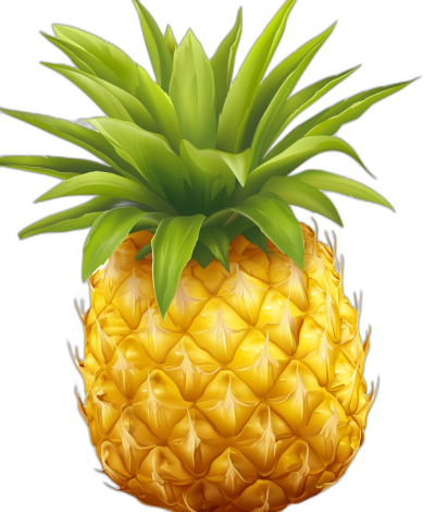 A pineapple with vibrant yellow color and green leaves, illustrated in the style of Dr Seuss on black background, clipart, vector art illustration, bold colors, strong shadows, graphic design elements, hand drawn texture for the skin, high resolution, digital art, high contrast, sharp focus, hyperrealistic, octane render, volumetric lighting, highly detailed, no blur, cinematic look, super detailed, high detail, high quality, smooth details, soft shadowing, bokeh effect