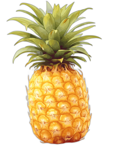 Pineapple vector illustration on a black background, with a simple design in the style of vector art. The illustration is high resolution with hyper realistic, high contrast, and vibrant colors. It features detailed shading and lighting effects.