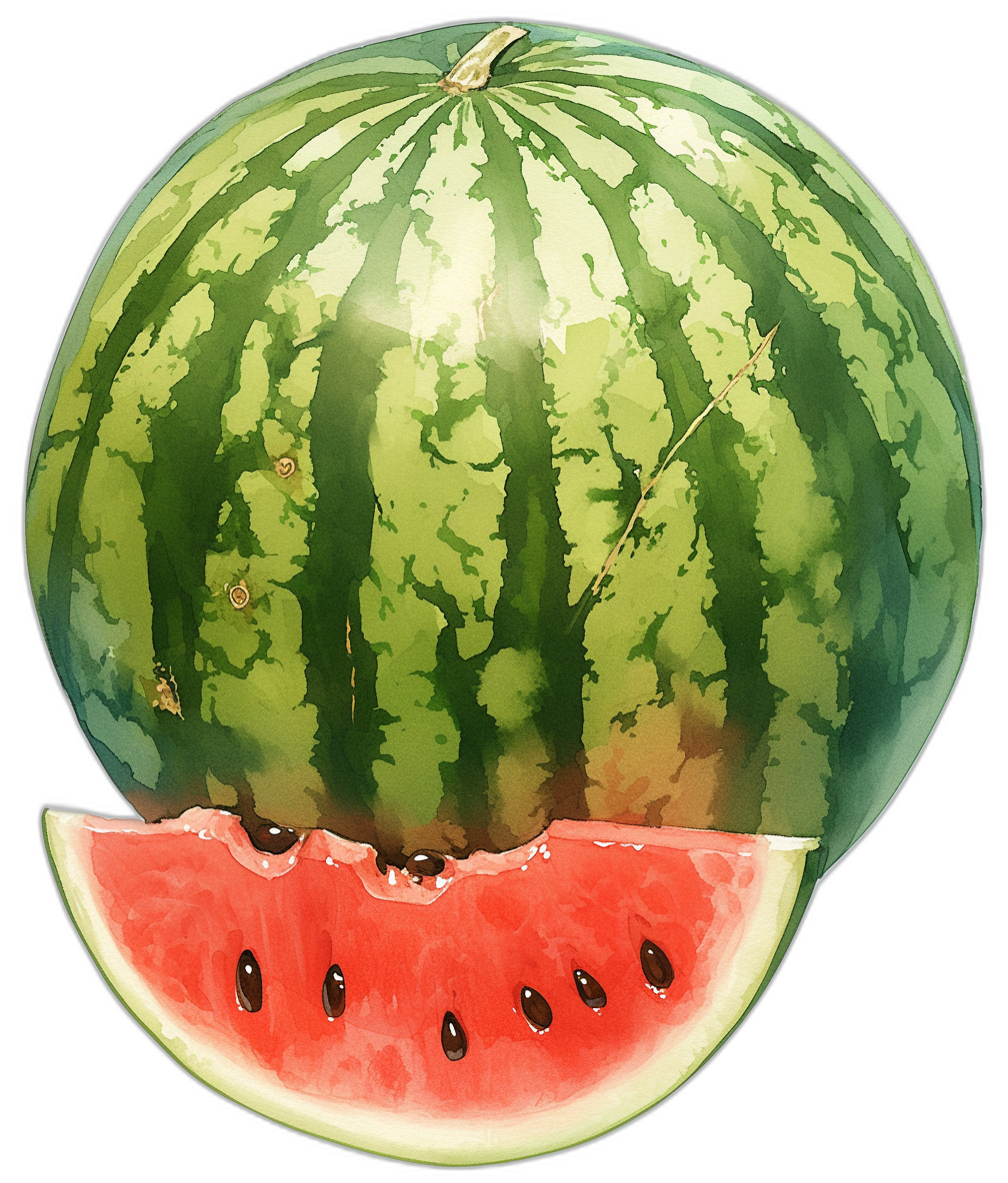 A watermelon, detailed, realistic, on black background, clipart