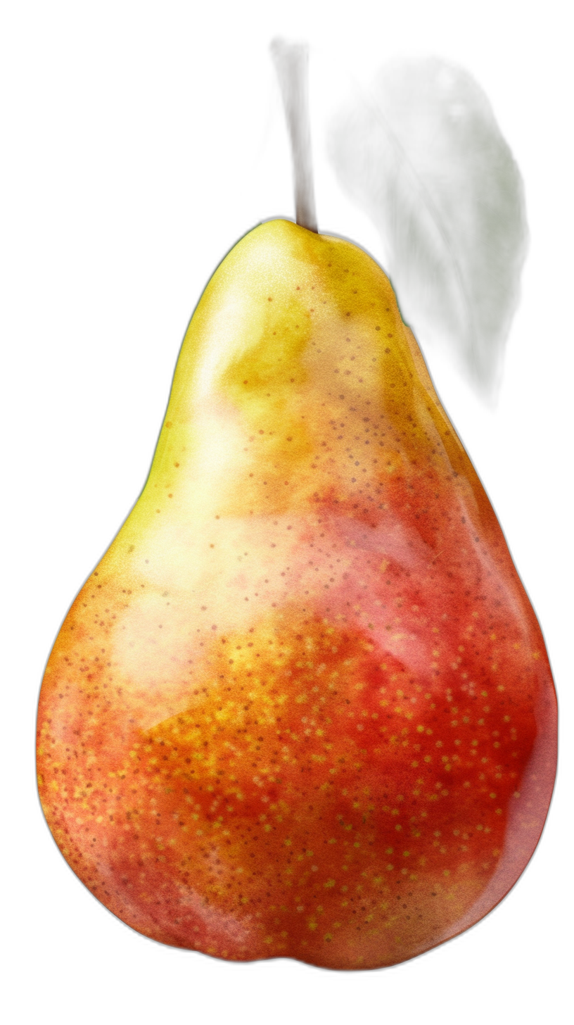 A realistic illustration of pear with black background, high resolution digital art in the style of airbrush painting