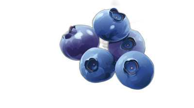 A bunch of blueberries in the style of digital painting, game art on a black background, cartoon realism, simple design, playful character designs with bold colors in a low angle shot.