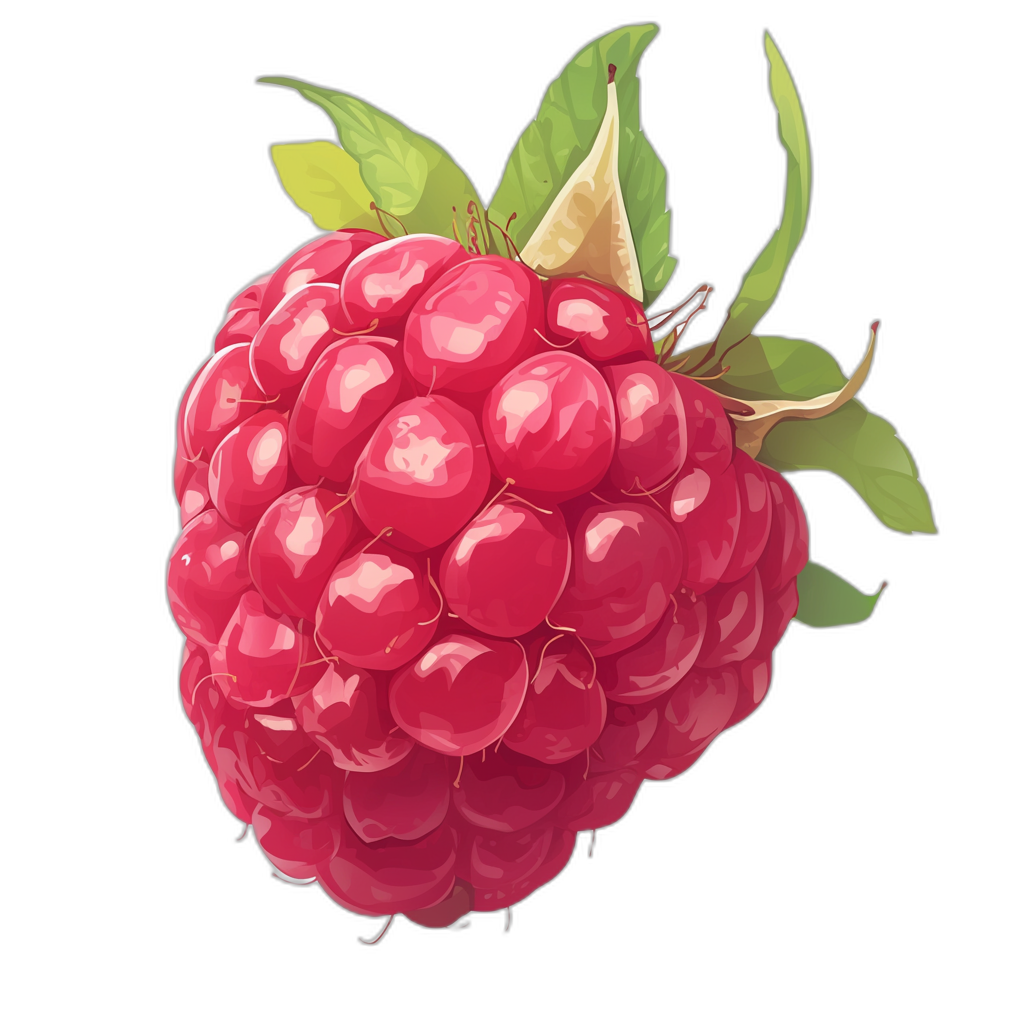 illustration of raspberry, vector art style, on black background, hyper realistic, detailed, digital painting and illustration