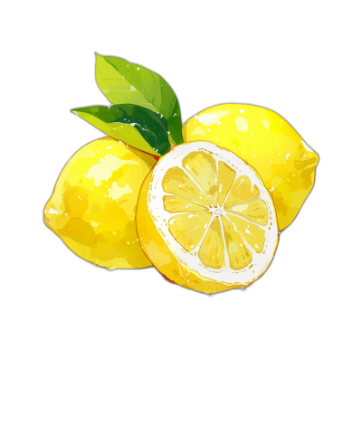 lemon, vector illustration, simple watercolor, black background, cute style