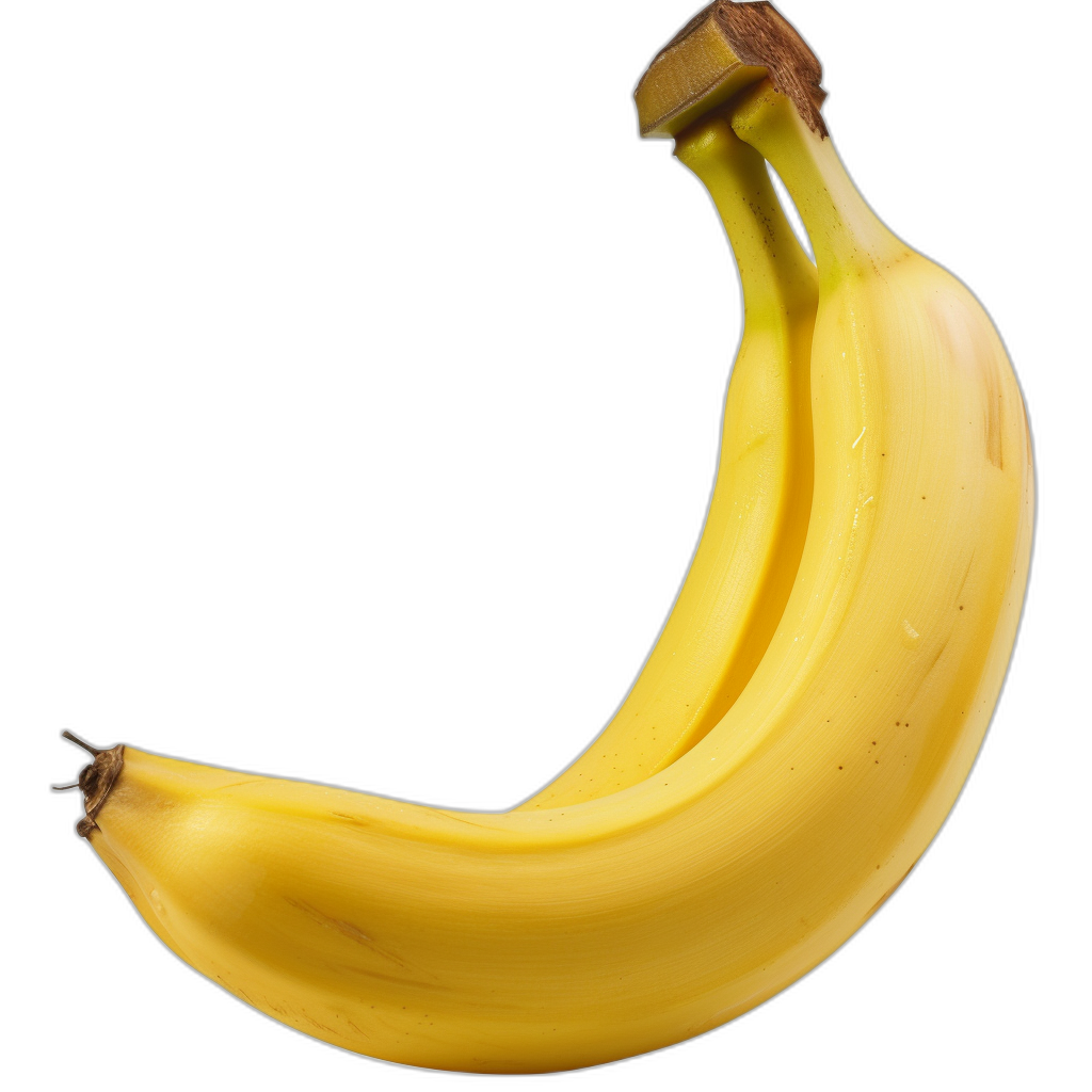 One banana floating in the air, isolated on a black background, professional studio photography with studio lighting and a high resolution photograph with very sharp focus in a hyperrealistic style with soft shadows and no contrast in the style of pbr.