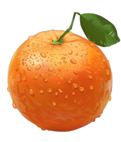 Illustration of an orange with water drops on it, in the vector style, cartoon, high resolution, black background, with high detail, high quality, high definition, hyper realistic style.