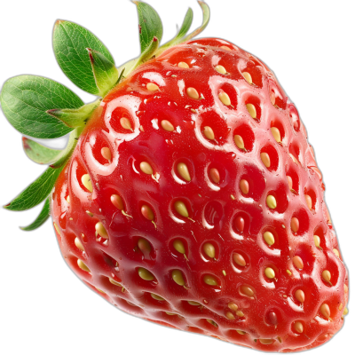 A close-up photo of the strawberry, ultra-realistic, high resolution and with high detail, with a black background.