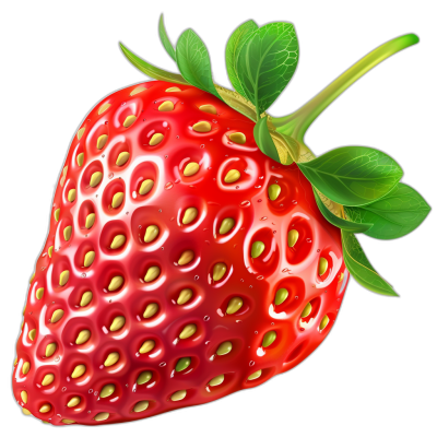 A realistic strawberry illustration in the style of clipart, isolated on a black background, high resolution.