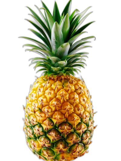 A pineapple, front view, black background, high resolution photography