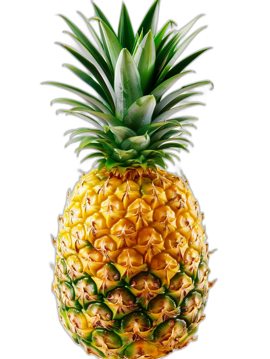 A pineapple, front view, black background, high resolution photography