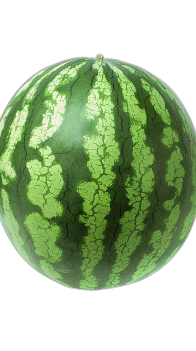 Watermelon, sphere shape, hyperrealistic, high resolution photography, full body shot, black background, no shadows on the face of the watermelon, green watermelon skin, detailed texture of rind and seeds, high definition, natural lighting, sharp focus, super realistic photography, high quality, in the style of hyperrealistic photography.