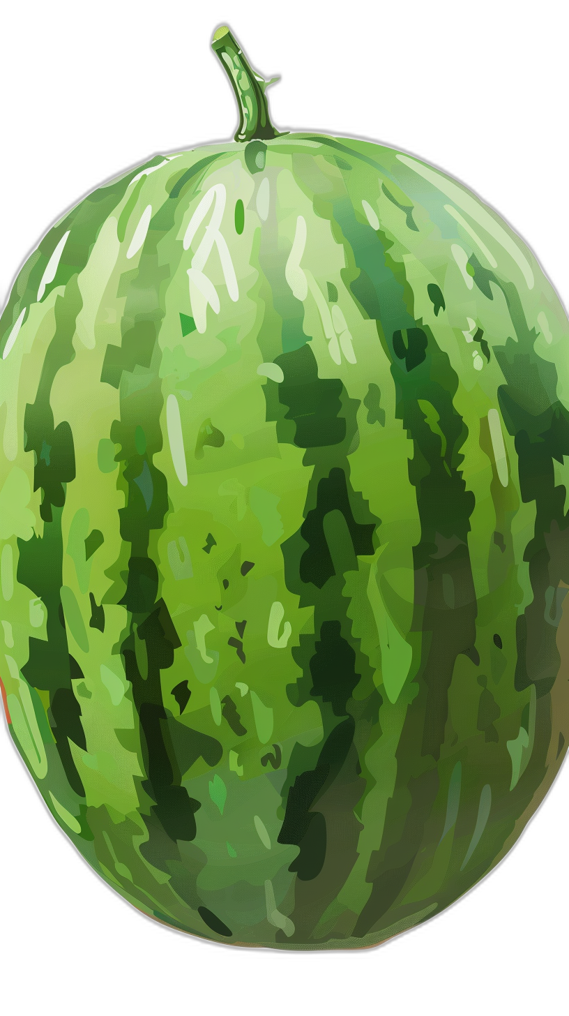 A watermelon in the style of vector art, green color with a black background, high resolution, high quality, high detail artwork.