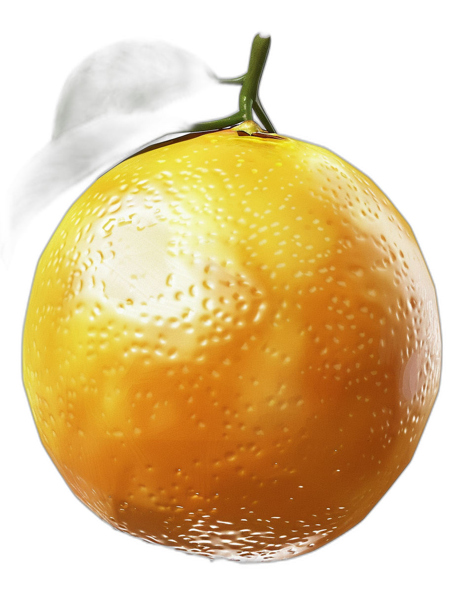 3D rendering of an orange, highly detailed with texture and highlights, isolated on black background, photorealistic in the style of hyperrealism, sharp focus, high resolution, HDR, professional photography, studio lighting, soft shadows, no contrast, clean sharp focus, no grainy textures, no gradient shading, no low light effects, no gradient lighting, no gradient shadows, no lens flare, no bokeh effect, no reflections, no halation, no ghosting, no lens flares.