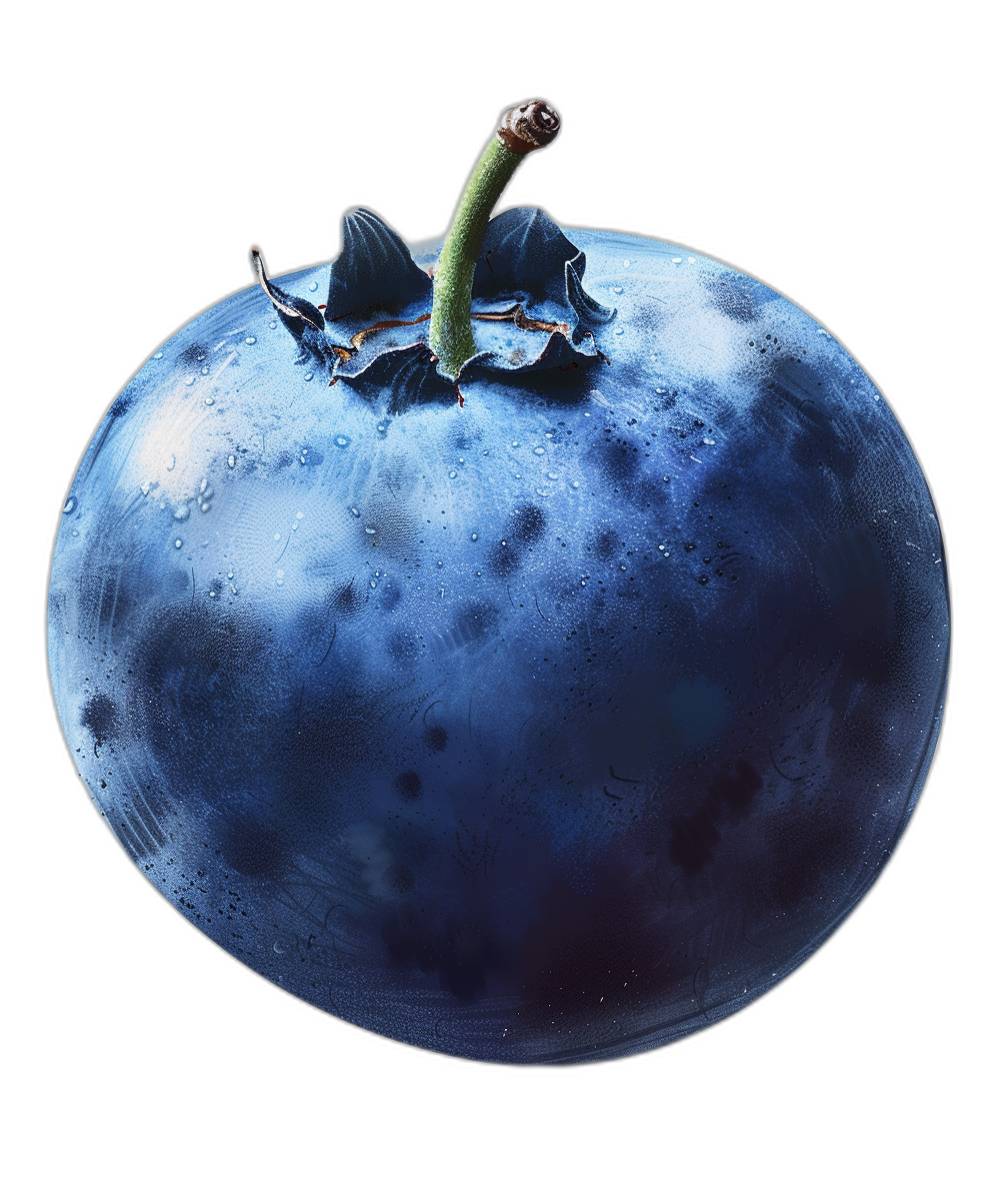 high resolution detailed illustration of blueberries isolated on a black background, in the fantasy art style.