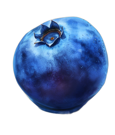 A realistic painting of an isolated blueberry on black background, with detailed textures and shadows, in high resolution