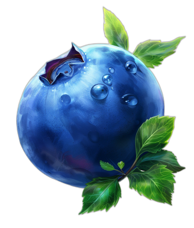 blueberry planet with leaf, cartoon style slot game icon art in the style of [Artgerm](https://goo.gl/search?artist%20Artgerm) and [Greg Rutkowski](https://goo.gl/search?artist%20Greg%20Rutkowski), Black background, digital painting