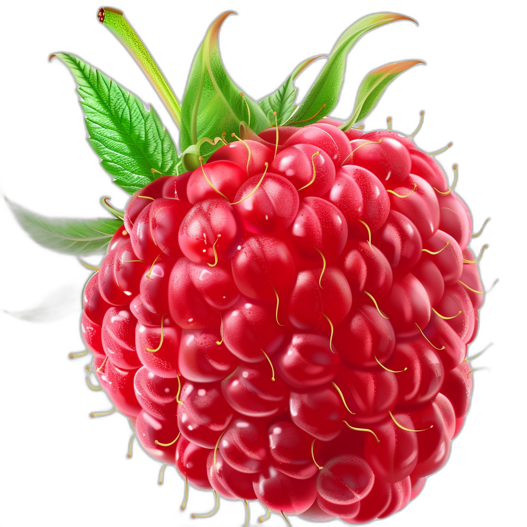 Close up of raspberry, hyper realistic, black background, digital art in the style of digital art.