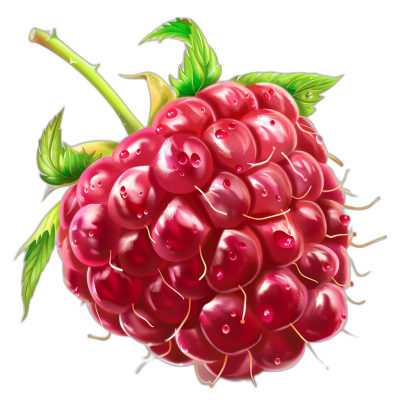 realistic illustration of an juicy raspberry, black background, clipart