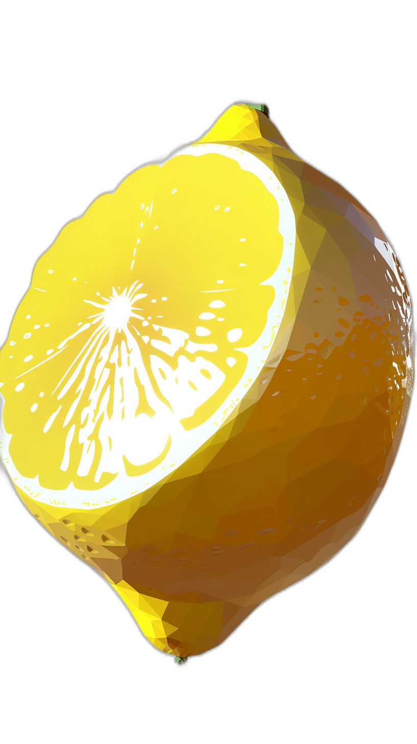 lemon, vector graphic, black background, low poly art style, high resolution, octane render, blender, in the style of hyper detailed, in the style of hyper realistic