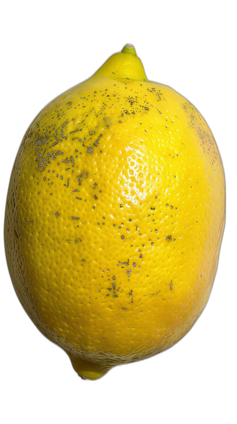 A lemon with detailed skin texture, yellow color, black background, in the style of hyper realistic photography