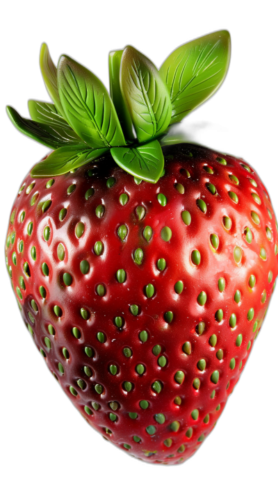 A hyperrealistic strawberry with a vibrant red color and green dots, isolated on a black background, with ultra detail, at a high resolution, shot in the style of [David LaChapelle](https://goo.gl/search?artist%20David%20LaChapelle).