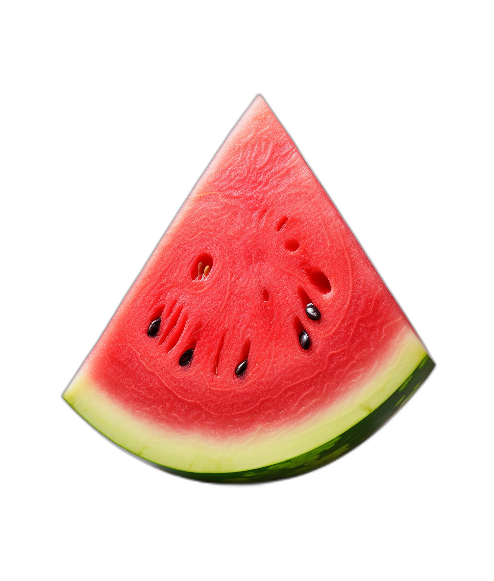 A slice of watermelon against a black background, isolated, in the hyper realistic style of photography.