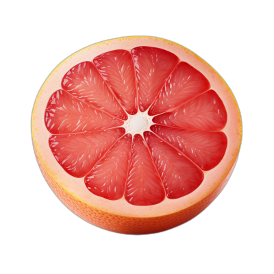 G butcher's cut grapefruit on black background, hyper realistic photography