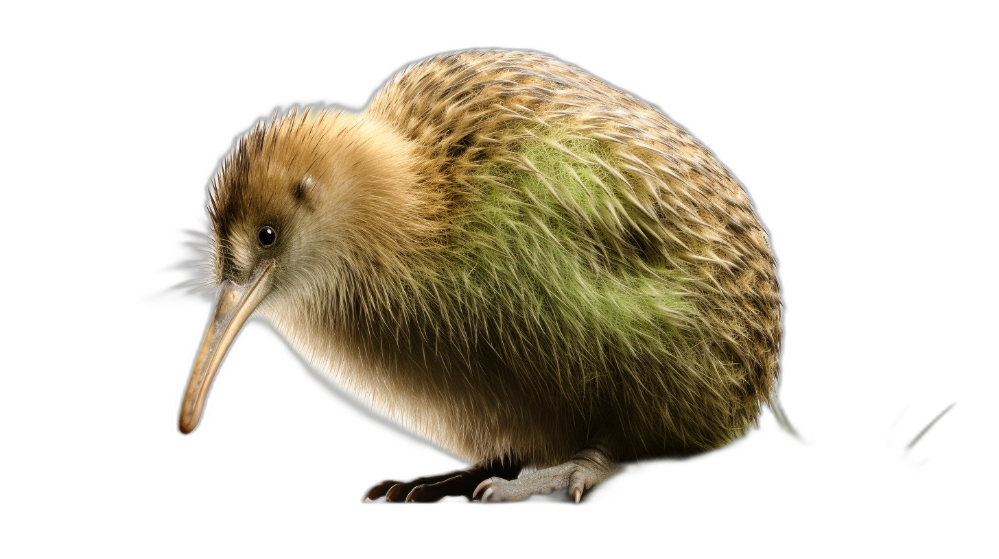 A photograph of an animal, the kiwi bird, isolated on a black background, in a high resolution photographic style.