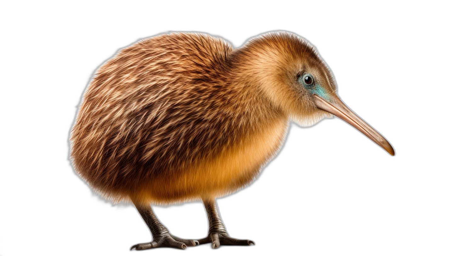 A photorealistic image of the flightless kiwi bird isolated on black background, high resolution photography