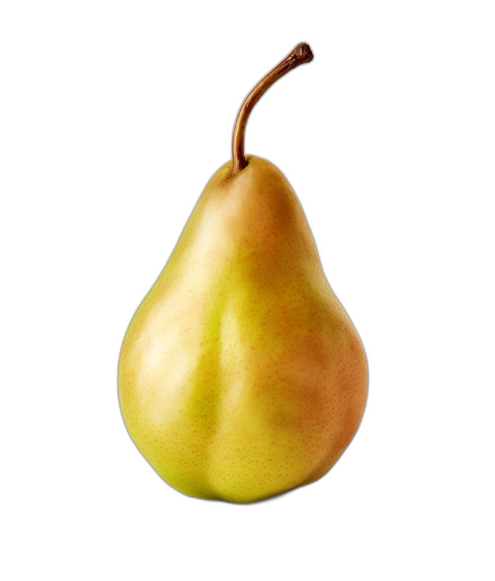 peach colored pear, hyper realistic photography, isolated on black background