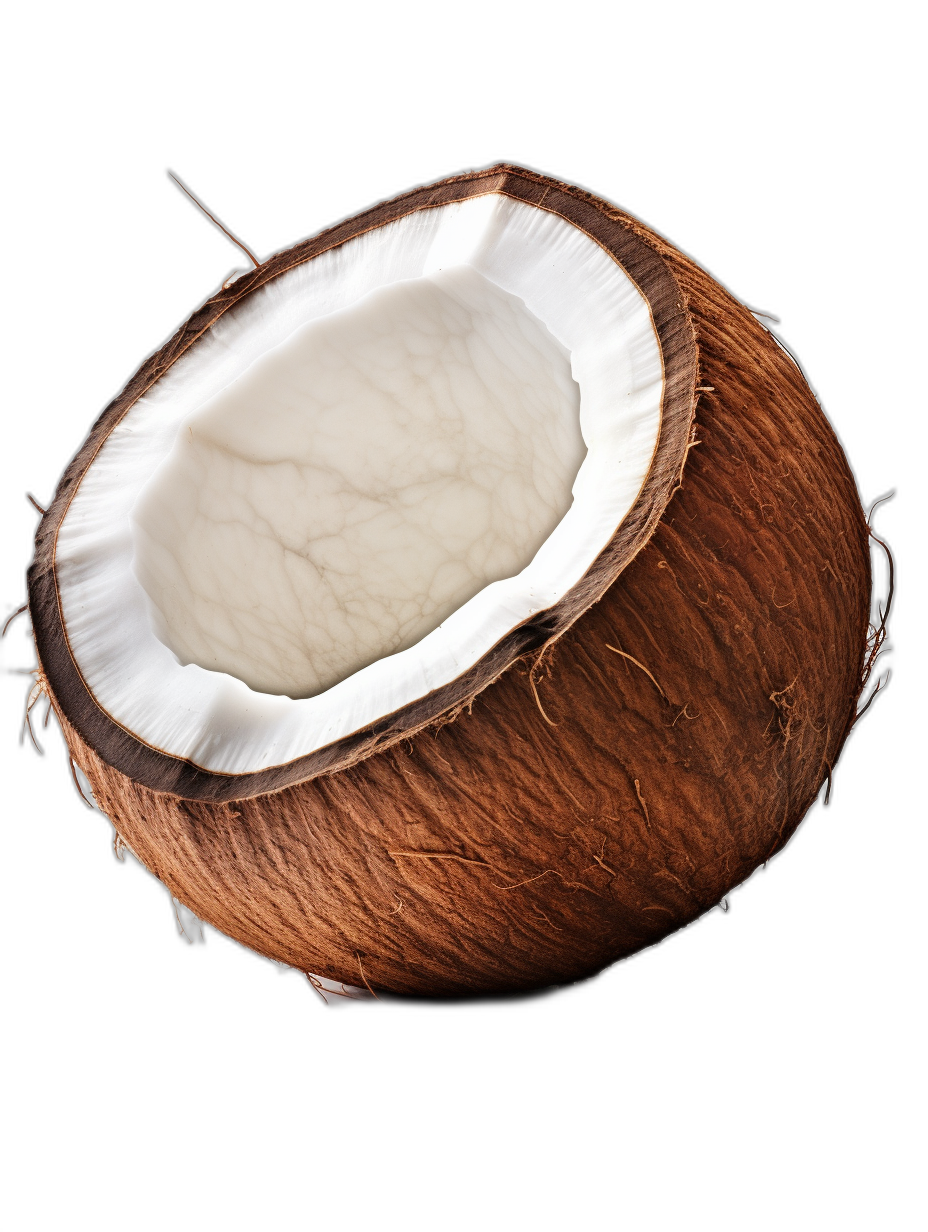 image of coconut, isolated on black background, high resolution photography