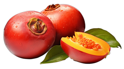 Pomegranate and papaya, realistic stock photo on black background with clipping path , high resolution photography