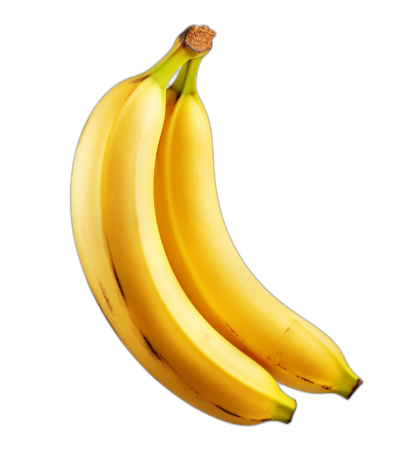 A bunch of two bananas isolated on black background, studio shot, photorealistic, high resolution photography