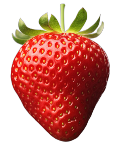 A strawberry, super realistic photo, high resolution, high detail, black background, closeup