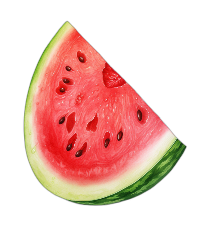 Watermelon slice, ultra realistic photography, high resolutionm isolated on black background , top view