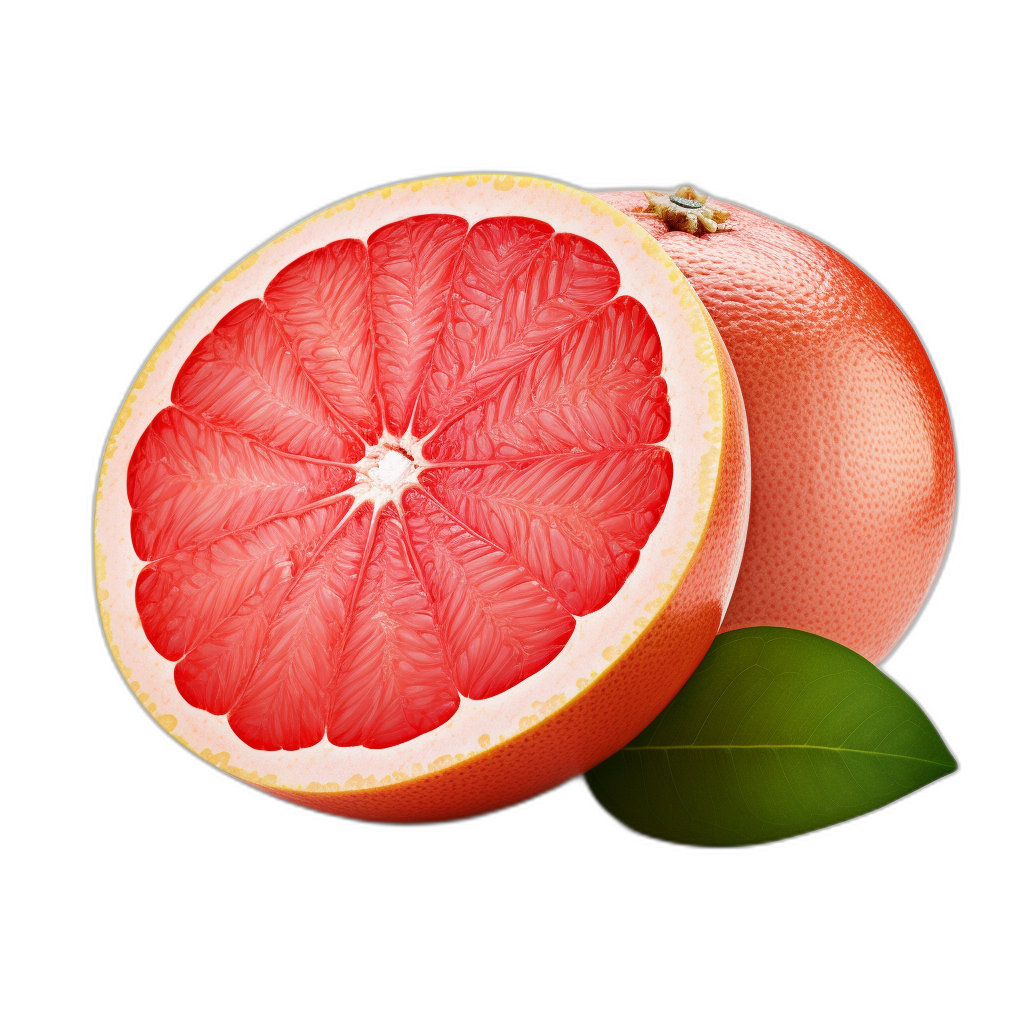 Grapefruit isolated on black background with clipping path, cut grapefruits close up view, PNG file for graphic design or digital illustration, vector icon element,