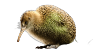 A photograph of an realistic kiwi bird isolated on black background, full body shot, soft lighting, high resolution photography, insanely detailed, fine details, stock photo, professional color grading