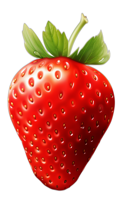 A realistic strawberry illustration in the style of clipart, isolated on a black background, high definition.