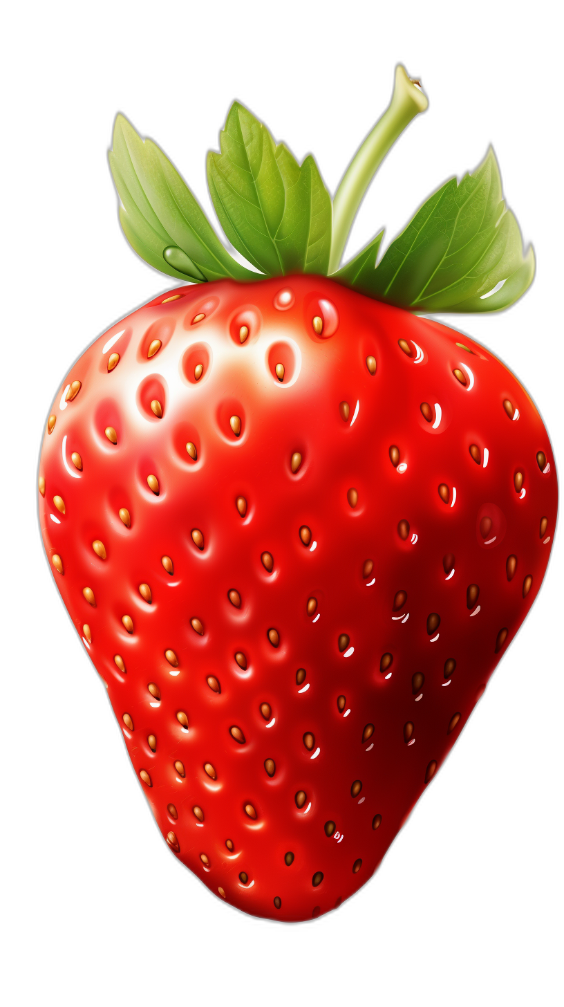 A realistic strawberry illustration in the style of clipart, isolated on a black background, high definition.