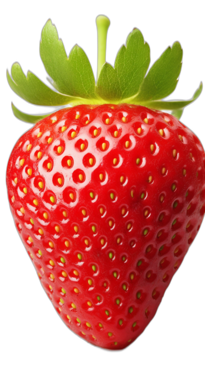 A strawberry, a real one, ultrarealistic, on a black background, in high resolution.