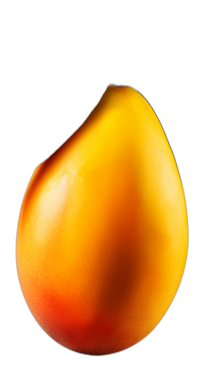 A single mango with a smooth, glossy texture and vibrant yellow to orange color against black background, high resolution photography, insanely detailed