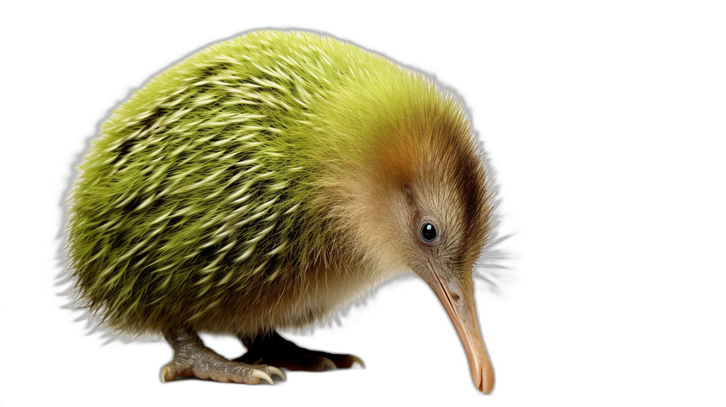 A photorealistic picture of an kiwi bird, isolated on black background