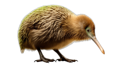 A photorealistic digital painting of an kiwi bird, full body view, isolated on black background, natural lighting, centered composition