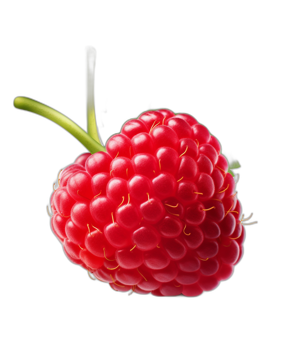 A hyperrealistic photo of an isolated raspberry on black background, studio lighting, high resolution photography, insanely detailed, fine details, stock photograph , professional color grading