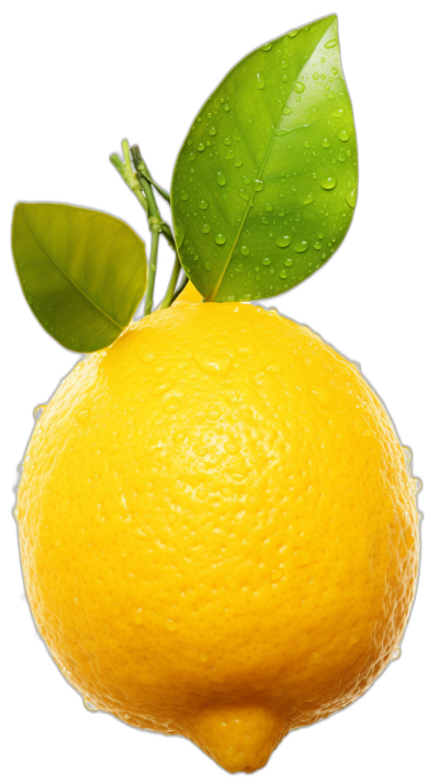 lemon with leaf, hyper realistic photography, black background, in the style of hd