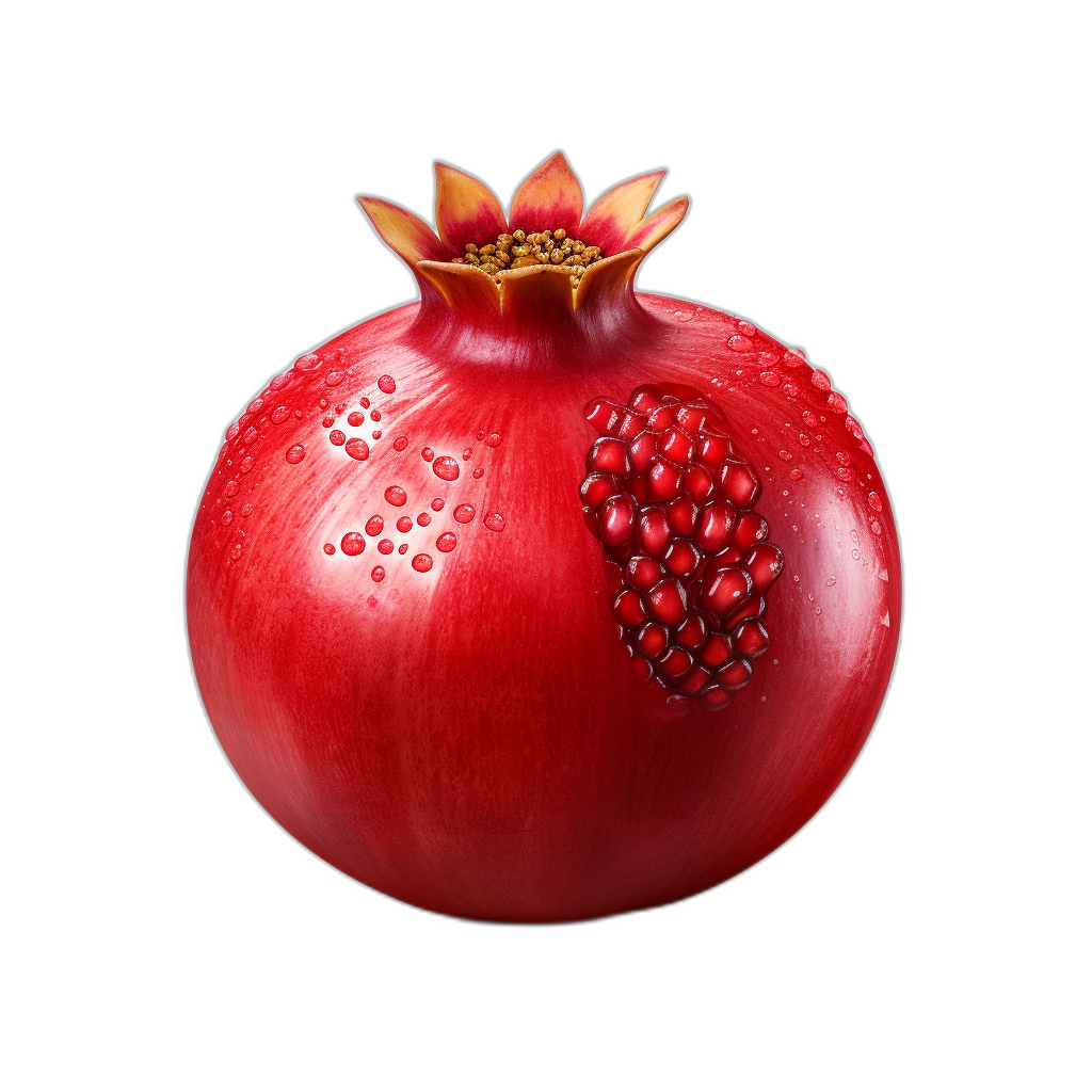 Pomegranate, realistic photo of puki ornamental on black background, high resolution, high detail, front view