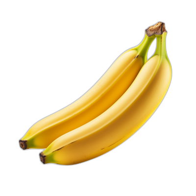 two yellow bananas, isolated on black background, ultra realistic photography